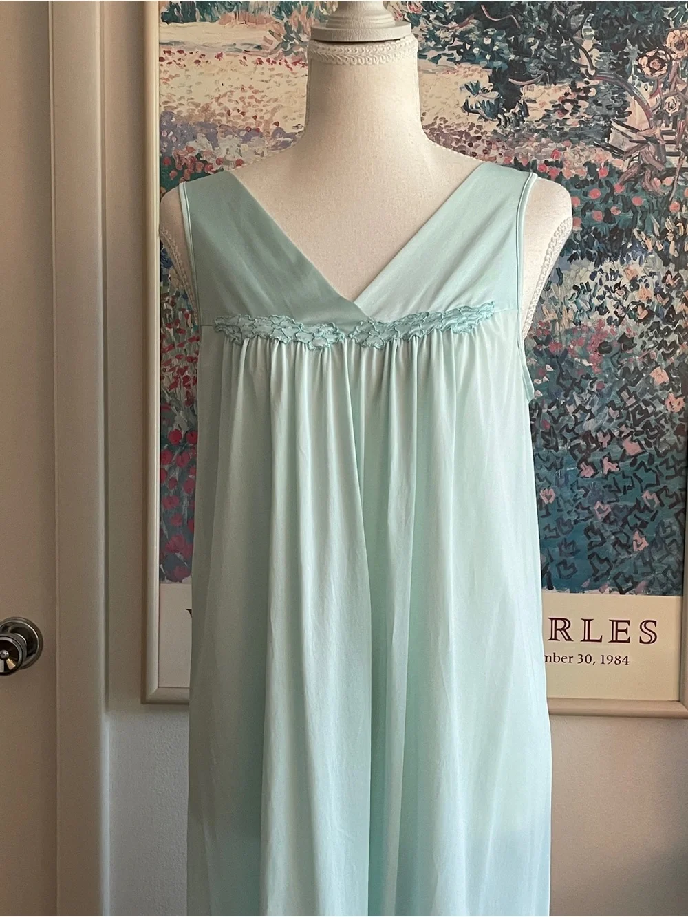 Vintage 70s Slip Dress Small Light Blue Nightgown Coquette Cottagecore Fairycore